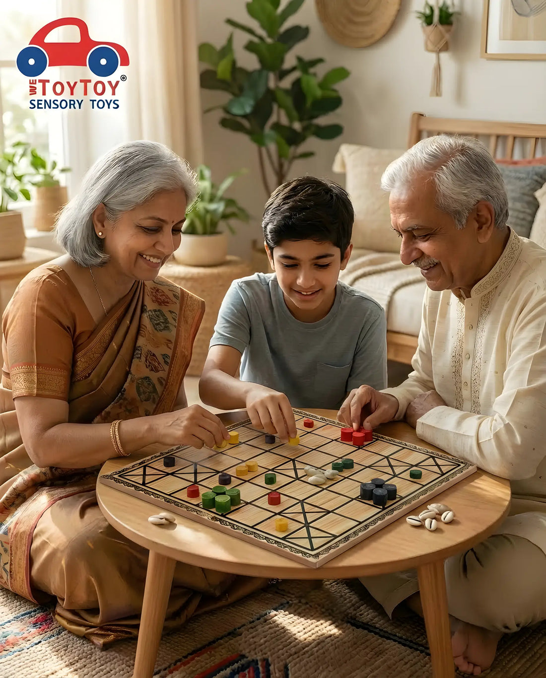 Wooden Chowka Bara Traditional Strategy Board Game | One Board Double-Sided (5 & 7 House)