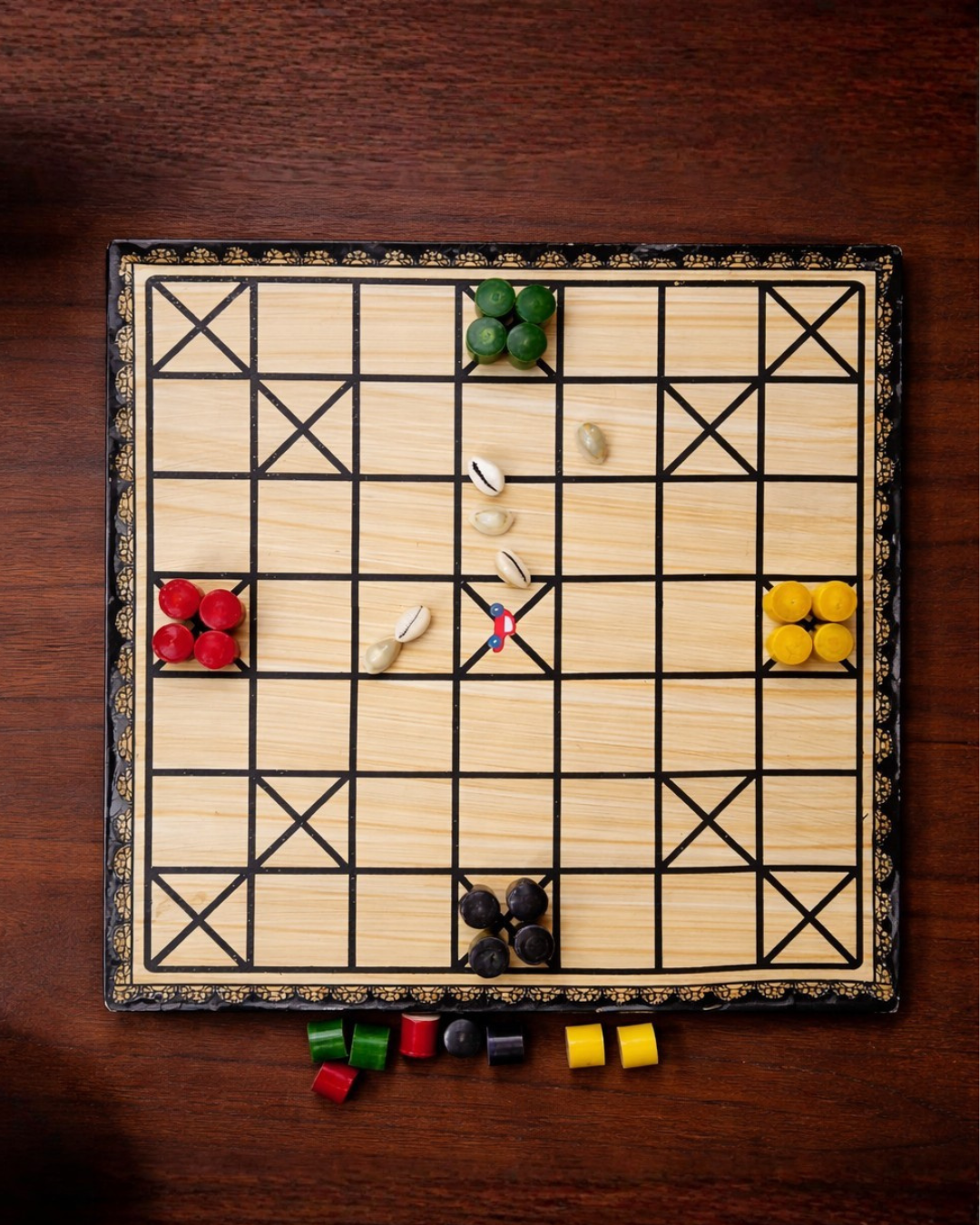 Wooden Chowka Bara Traditional Strategy Board Game | One Board Double-Sided (5 & 7 House)