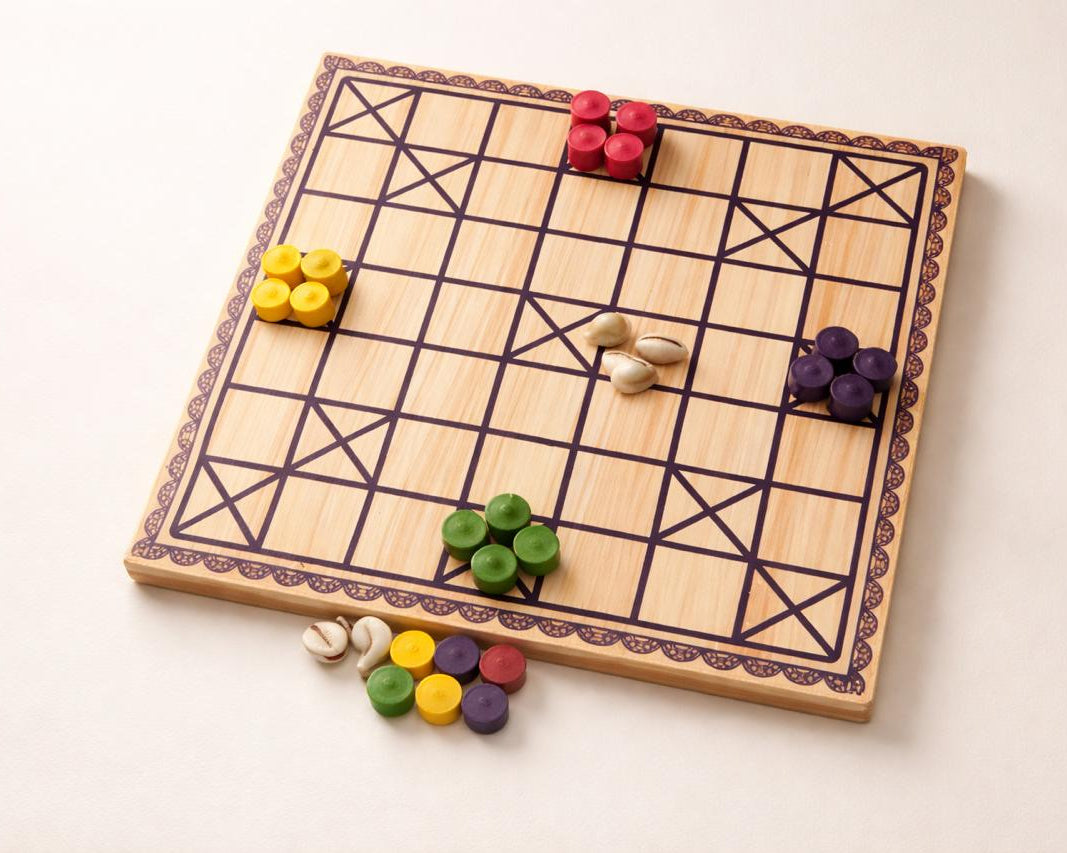 Wooden Chowka Bara Traditional Strategy Board Game | One Board Double-Sided (5 & 7 House)