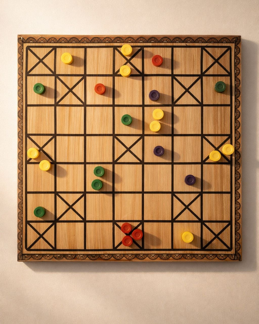 Wooden Chowka Bara Traditional Strategy Board Game | One Board Double-Sided (5 & 7 House)