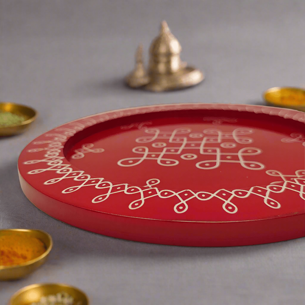 Rangoli Pooja Thali | Kolam Pooja Tray Décor Traditional - WeToyToy Brown