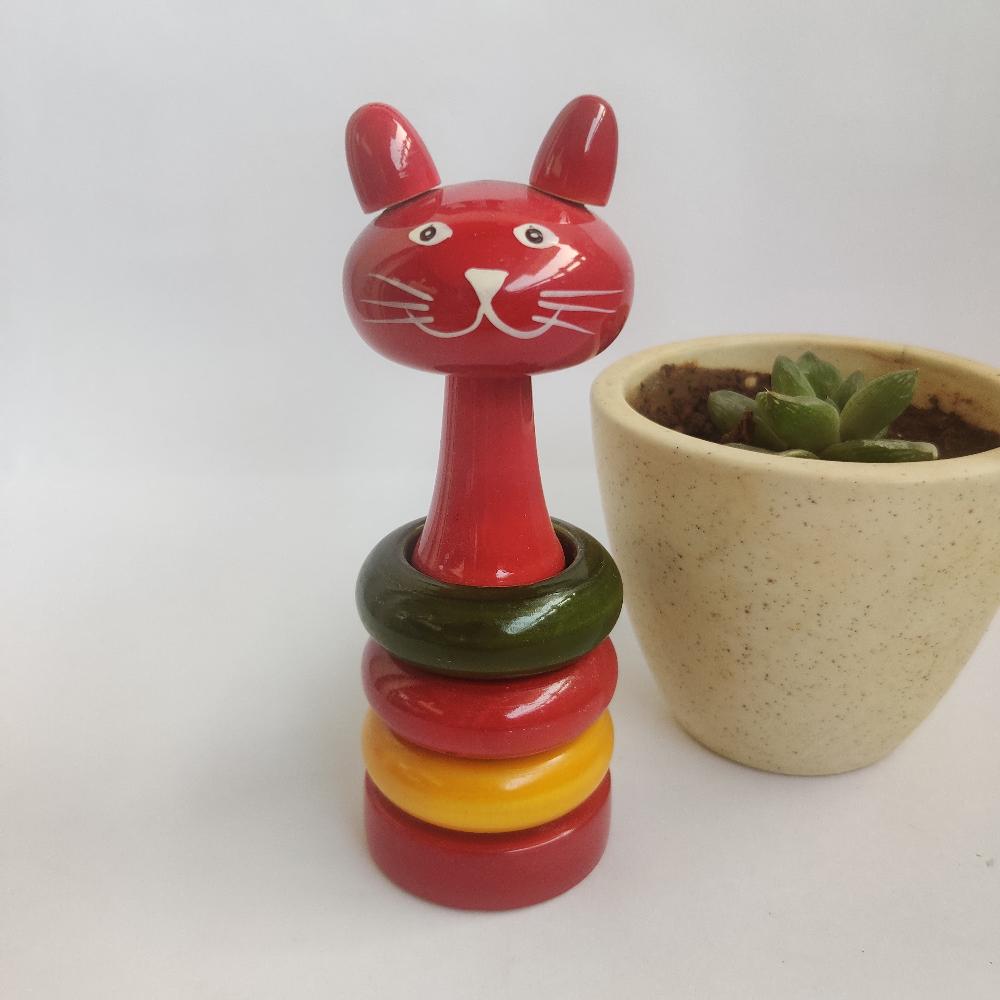 Wooden Cat Abacus Rattle Toy Montessori | Non - Toxic Paint, Eco Friendly - WeToyToy Red