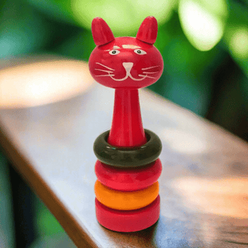 Wooden Cat Abacus Rattle Toy Montessori | Non - Toxic Paint, Eco Friendly - WeToyToy Red