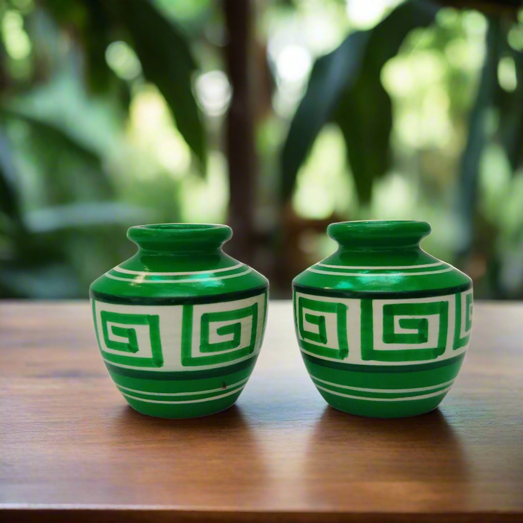 Wooden Décor Colourful Pots Miniature Traditional Art Sustainable Non - Toxic - Multicolour - WeToyToy Green Extra Small