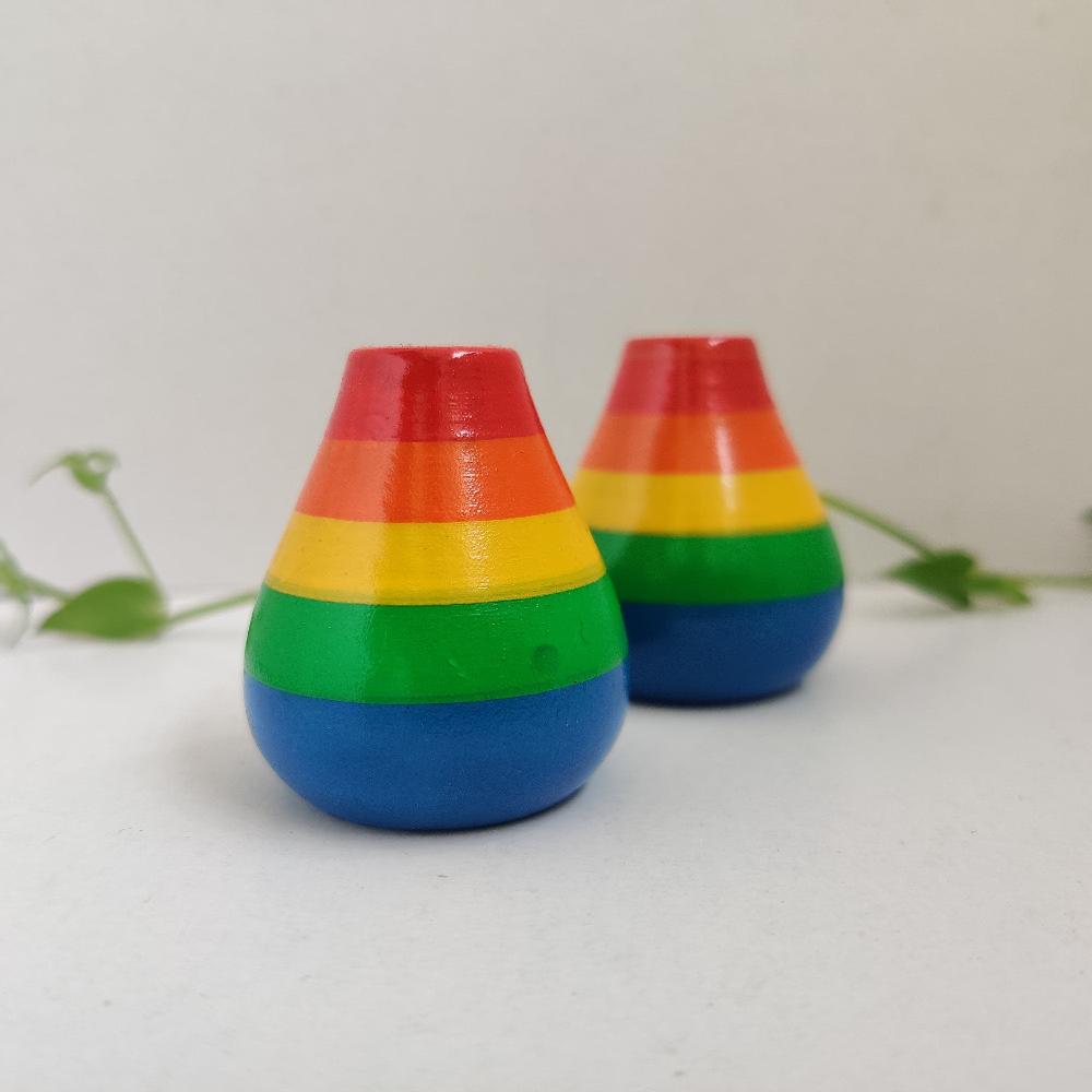 Wooden Décor Colourful Pots Miniature Traditional Art Sustainable Non - Toxic - Multicolour - WeToyToy Rainbow Extra small