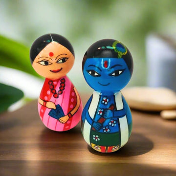 Wooden Radha Krishna Idol Pair - WeToyToy Medium