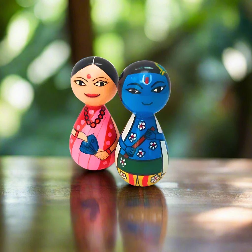 Wooden Radha Krishna Idol Pair - WeToyToy Medium