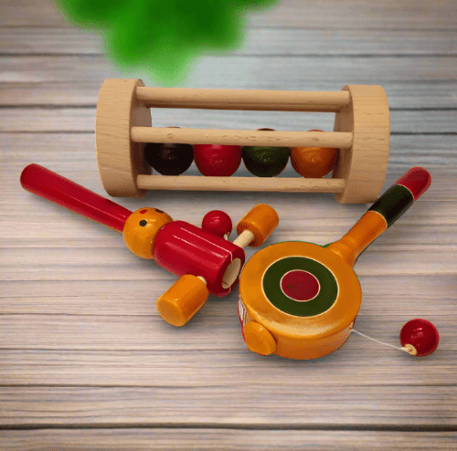 Wooden Rattles Combo Sensory Motor Skills Active Play Montessori (Set of 3) - WeToyToy