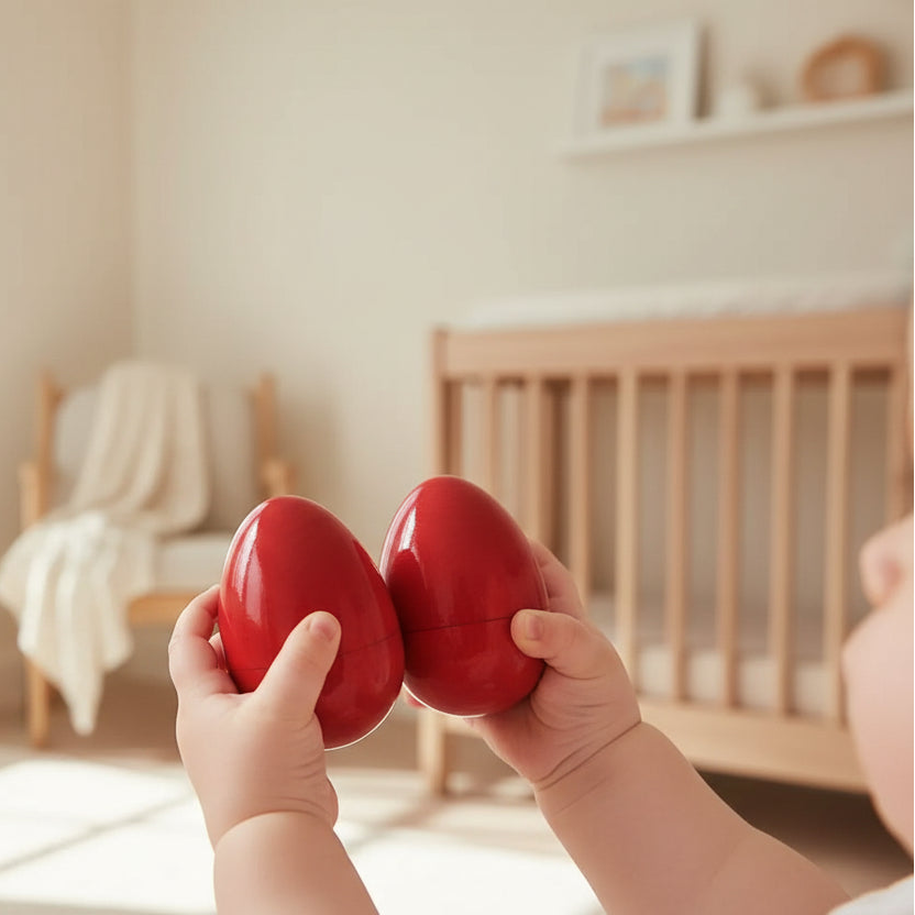 Wooden Vibrant Egg Shaped Rattle Sensory Non Toxic Montessori - My Store